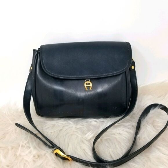 Etienne Aigner Black Vinyl Crossbody Bag - Picture 1 of 9